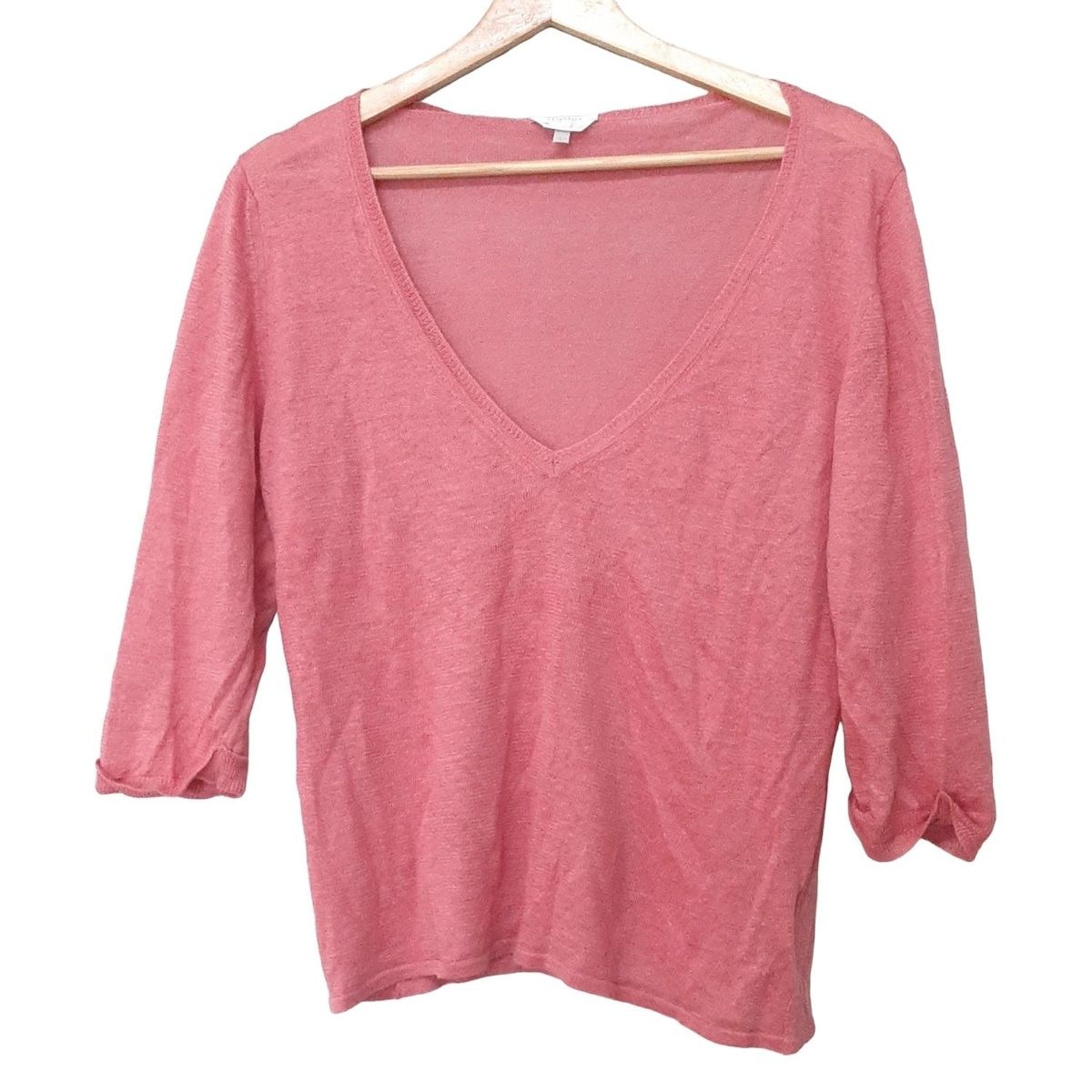 Max Mara マックスマーラ 七分袖セーター サイズL レディース - ピンク Vネック 麻