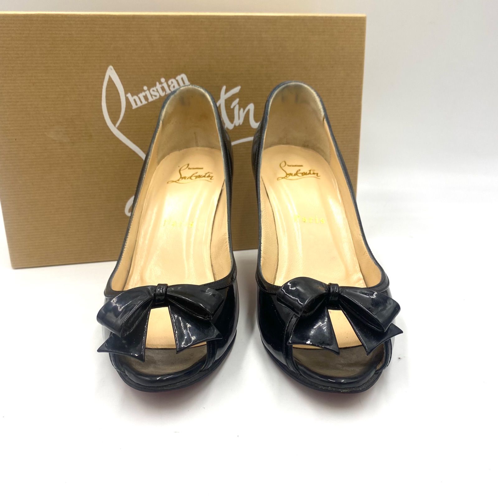 Christian Louboutin クリスチャン ルブタン ハイヒール パンプス エナメル パテント ブラック レッド リボン 22.5 cm