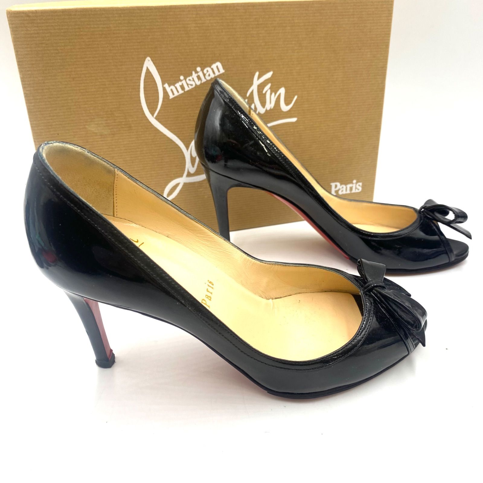  Christian Louboutin クリスチャン ルブタン ハイヒール パンプス エナメル パテント ブラック レッド リボン 22.5 cm ハイヒール パンプス パンプス