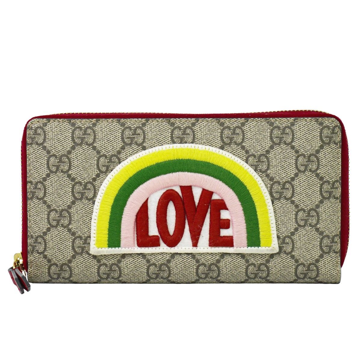 本物 グッチ GUCCI レインボー LOVE GGスプリーム ラウンドファスナー長財布 ベージュ マルチ 476413 財布 ウォレット フォロー割