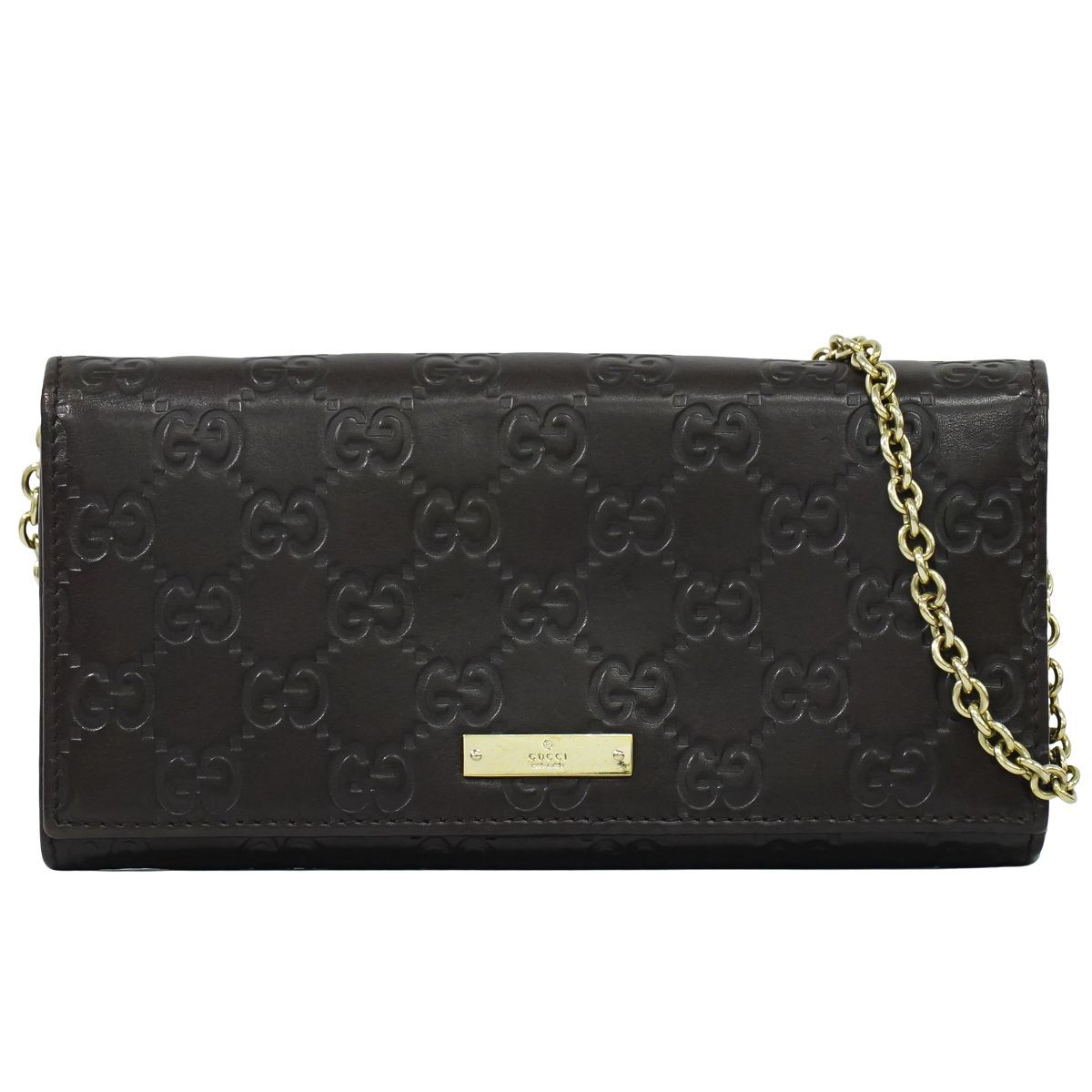 本物 グッチ GUCCI グッチシマ レザー 長財布 チェーンウォレット ロングウォレット ブラウン 170426 財布 ウォレット フォロー割