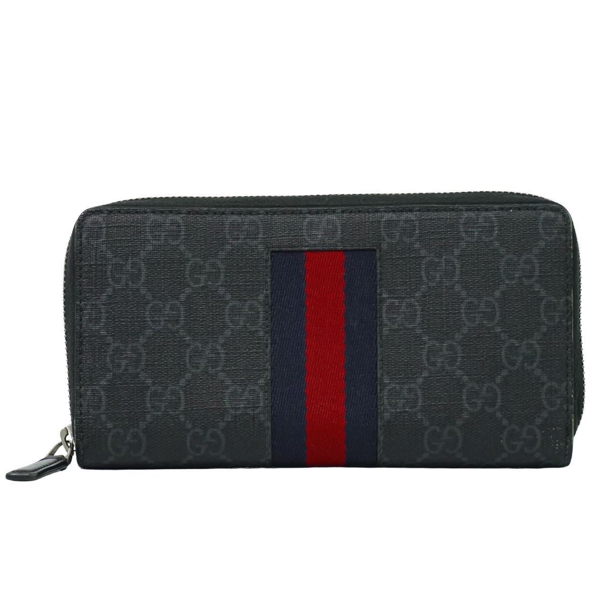 本物 グッチ GUCCI ニューウェブ シェリーライン GGスプリーム ラウンドファスナー長財布 グレー ネイビー レッド 408831 財布 ウォレット フォロー割