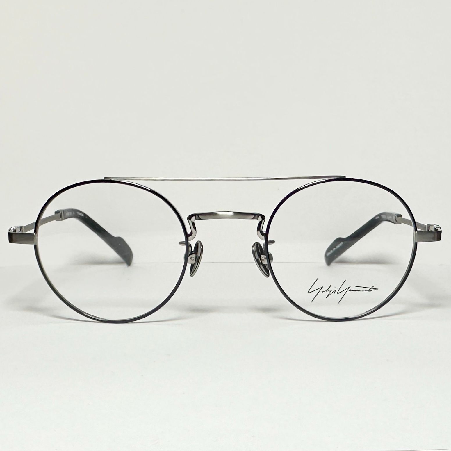Yohji Yamamoto ヨウジヤマモト YY 19-0027 5 黒 灰色 小振り 丸メガネ ケース付き ダブルブリッジ ツーブリッジ Y 3