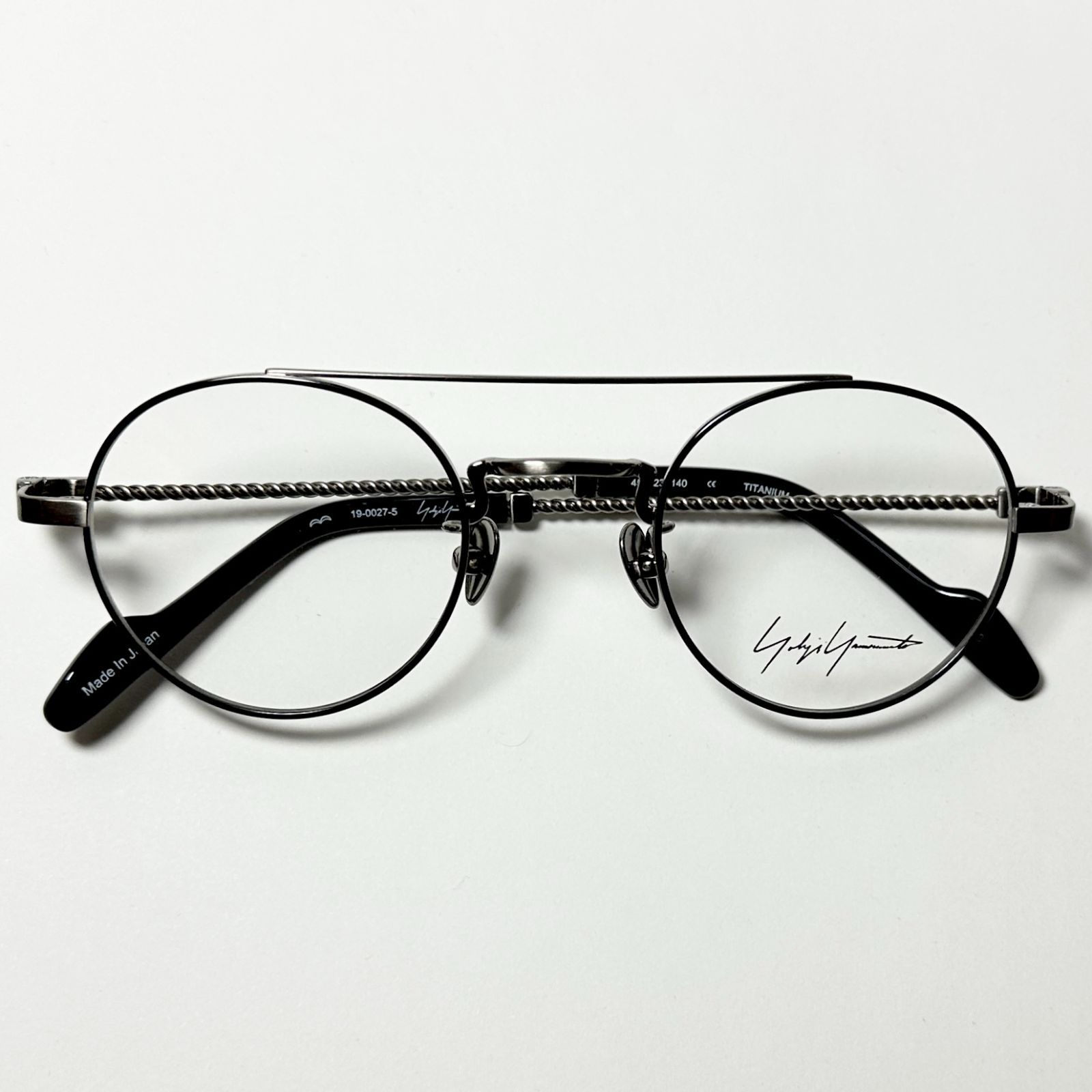 Yohji Yamamoto ヨウジヤマモト YY19-0027 5 黒 灰色 小振り 丸メガネ 純正ケース付き ダブルブリッジ ツーブリッジ Y3