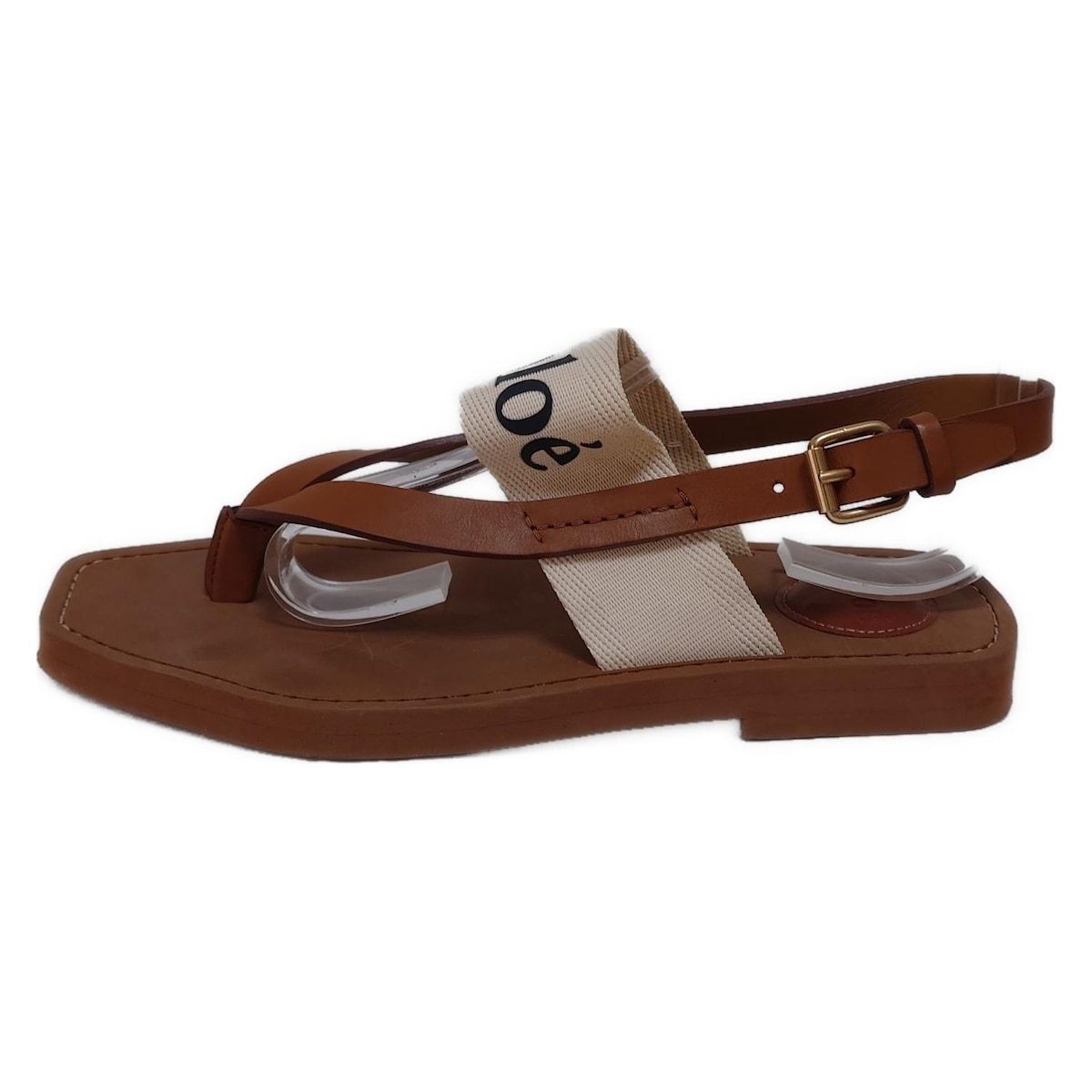 Chloe クロエ サンダル 37 レディース ウッディ ブラウン×アイボリー トング レザー