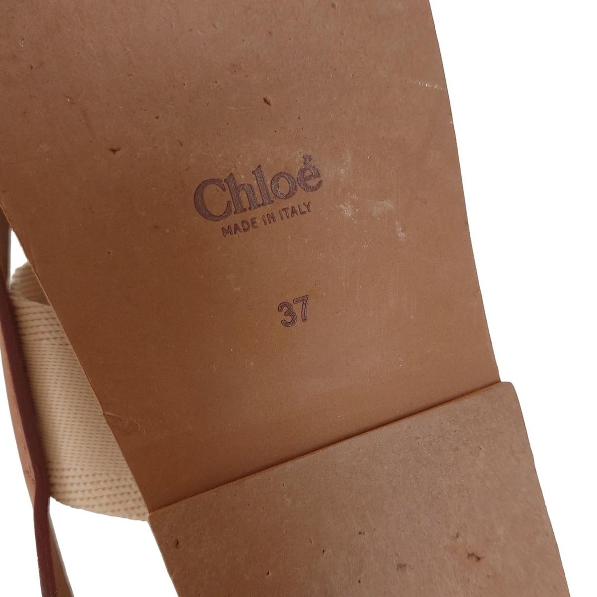  Chloe クロエ サンダル 37 レディース ウッディ ブラウン×アイボリー トング レザー サンダル サンダル ミュール