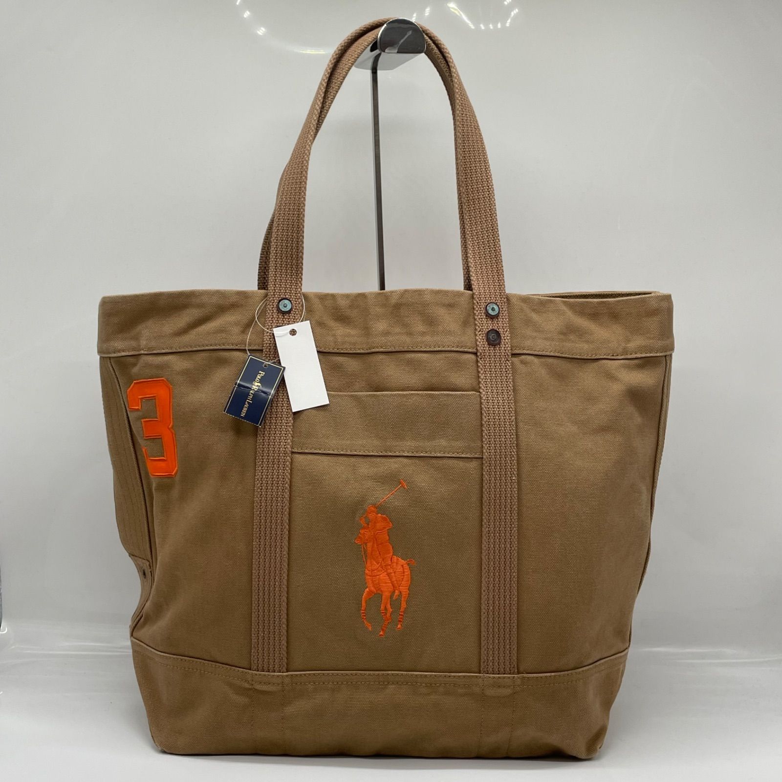 BN6717 POLO Ralph Lauren ポロ ラルフローレン キャンバス トートバッグ 大きめ ファスナー開閉 ブラウン ビッグポニー