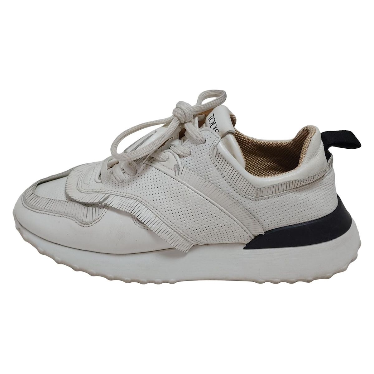 TOD S トッズ スニーカー 36 レディース - 白 パンチング フリンジ インソール取外し可 レザー