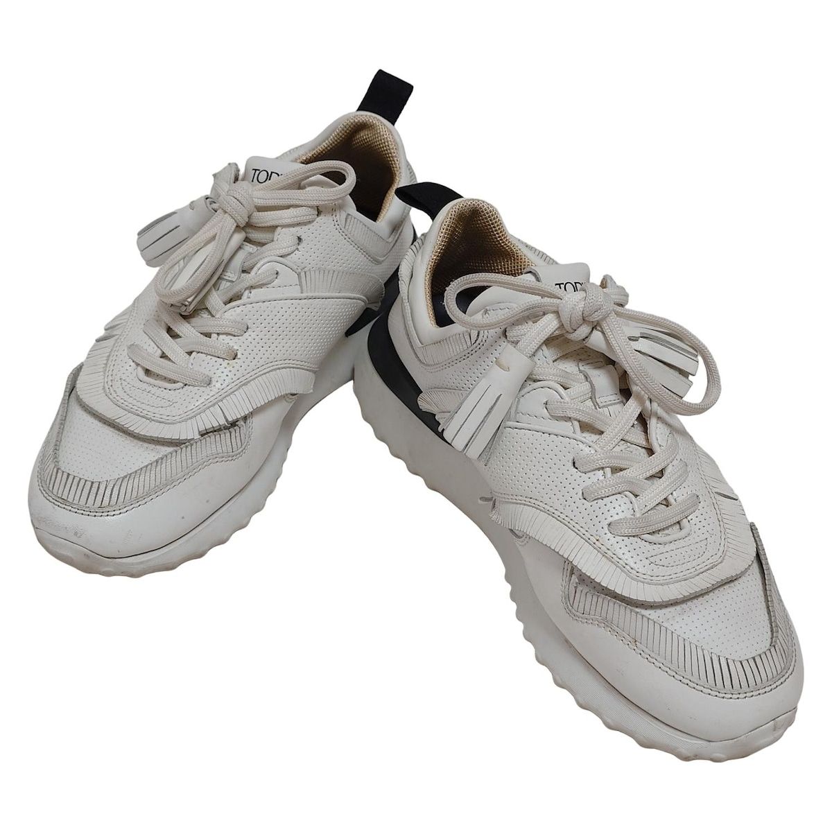 TOD S トッズ スニーカー 36 レディース - 白 パンチング フリンジ インソール取外し可 レザー