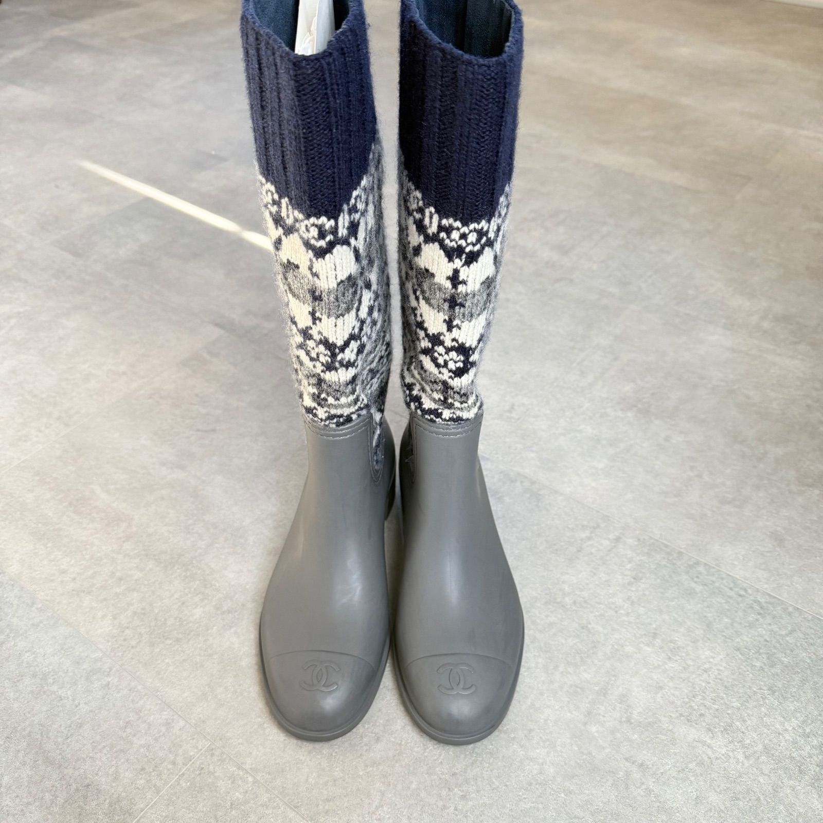 美品 希少 CHANEL シャネル ロングブーツ ニットブーツ ノルディック