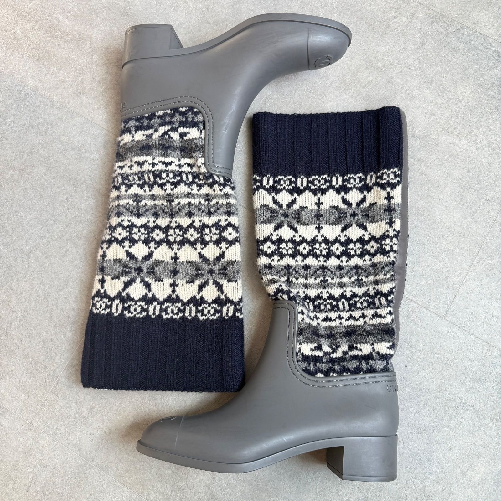 美品 希少 CHANEL シャネル ロングブーツ ニットブーツ ノルディック