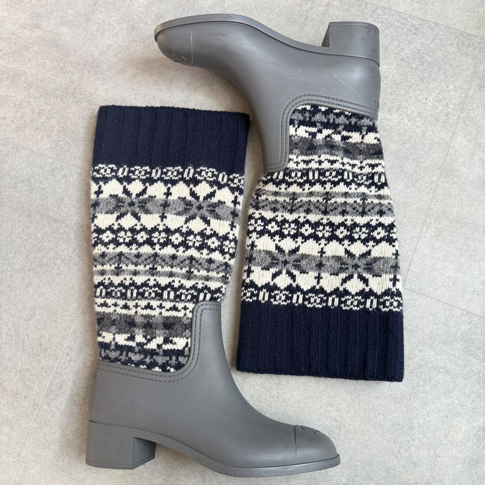 美品 希少 CHANEL シャネル ロングブーツ ニットブーツ ノルディック