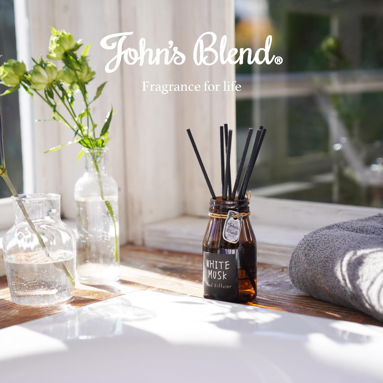 ホワイトムスク ディフューザー ジョンズブレンド 約3ヶ月分 140mL 3本セット ルームフレグランス アロマディフューザー スティック 芳香剤 部屋用