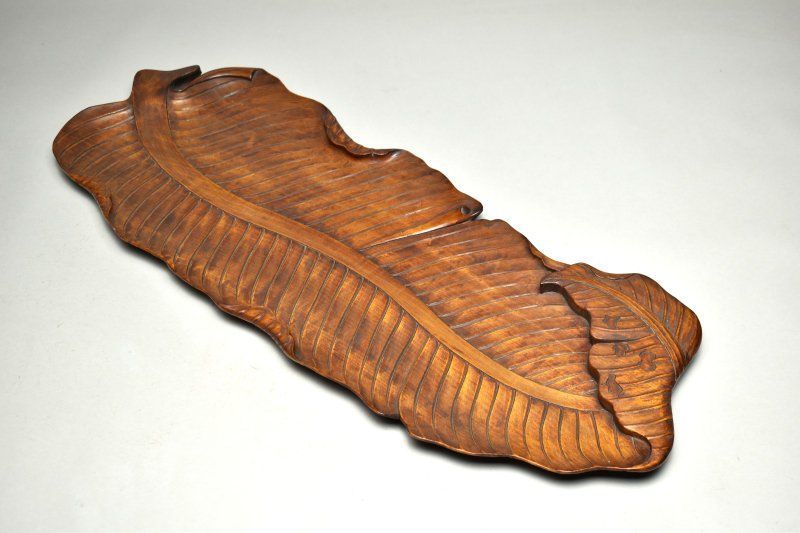 蔵A5365a 時代 天然木葉盆 77㎝ 明治頃