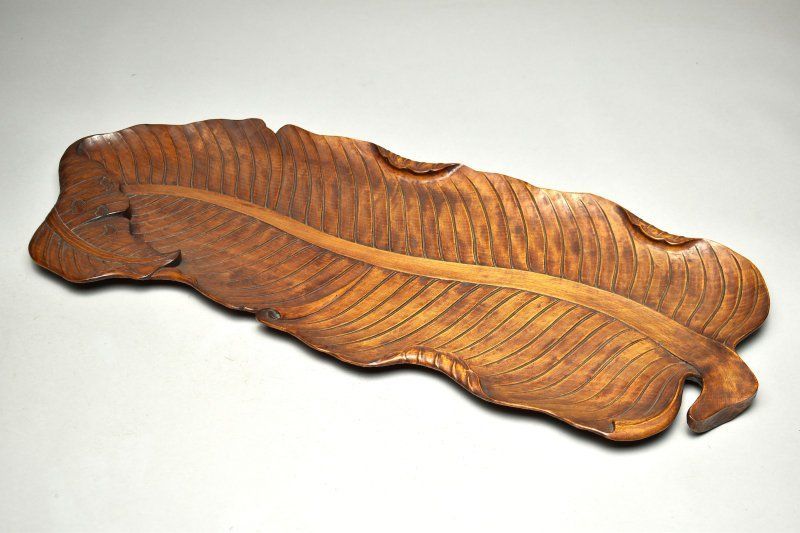 蔵A5365a 時代 天然木葉盆 77㎝ 明治頃