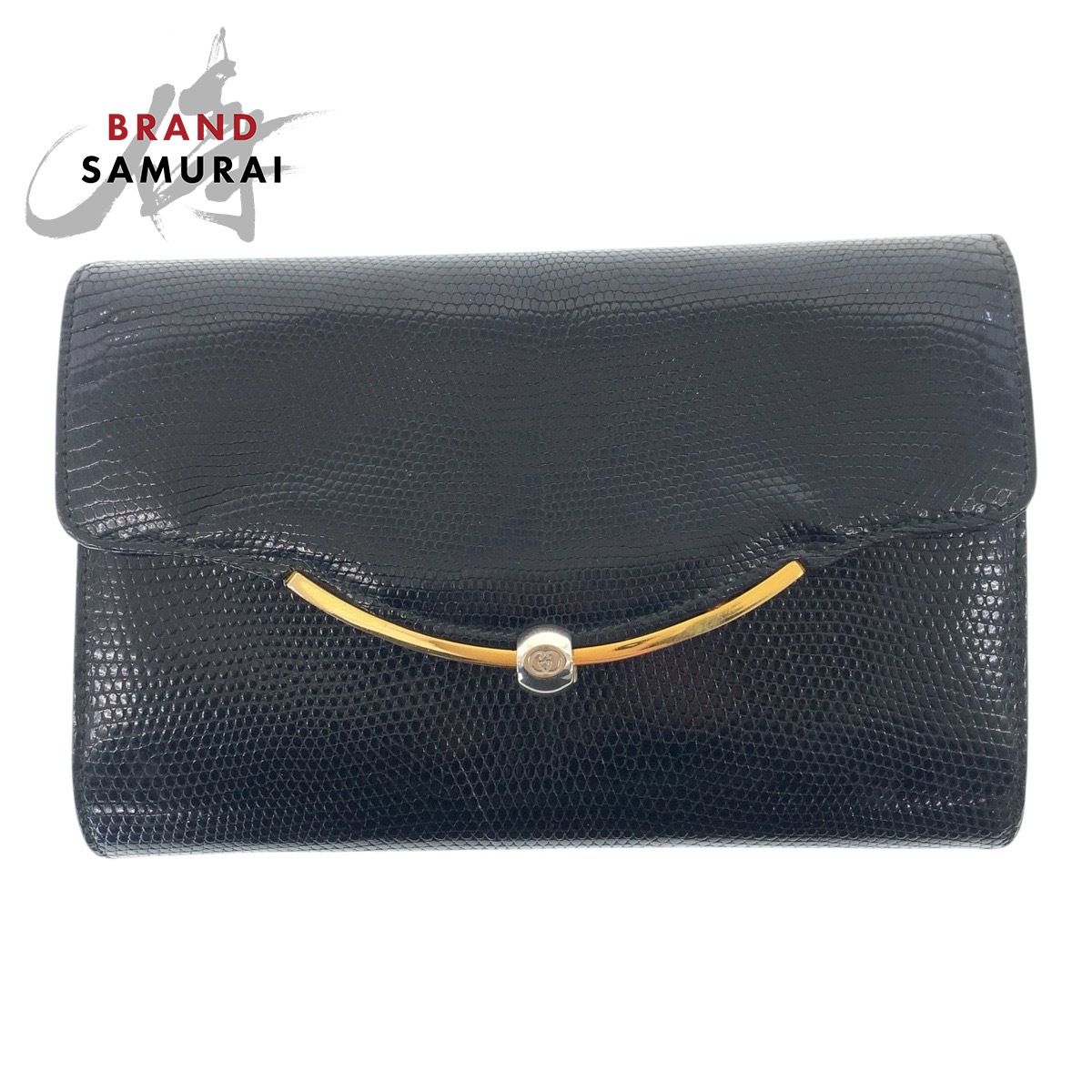 GUCCI グッチ ヴィンテージ グッチ ブラック黒 シルバー ゴールド金具 リザード 004 056 0041 クラッチバッグ 505775