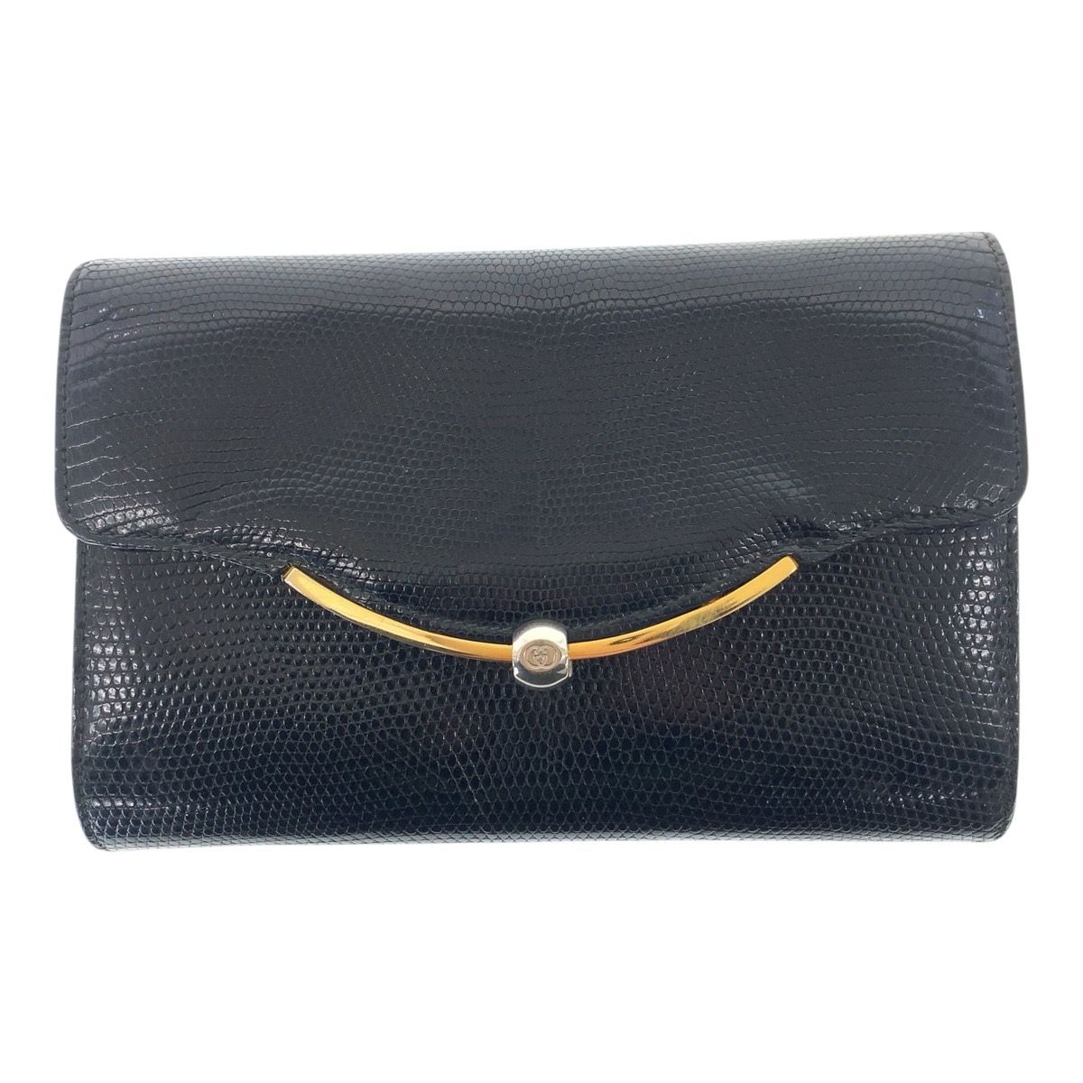 GUCCI グッチ ヴィンテージ グッチ ブラック黒 シルバー ゴールド金具 リザード 004 056 0041 クラッチバッグ 505775
