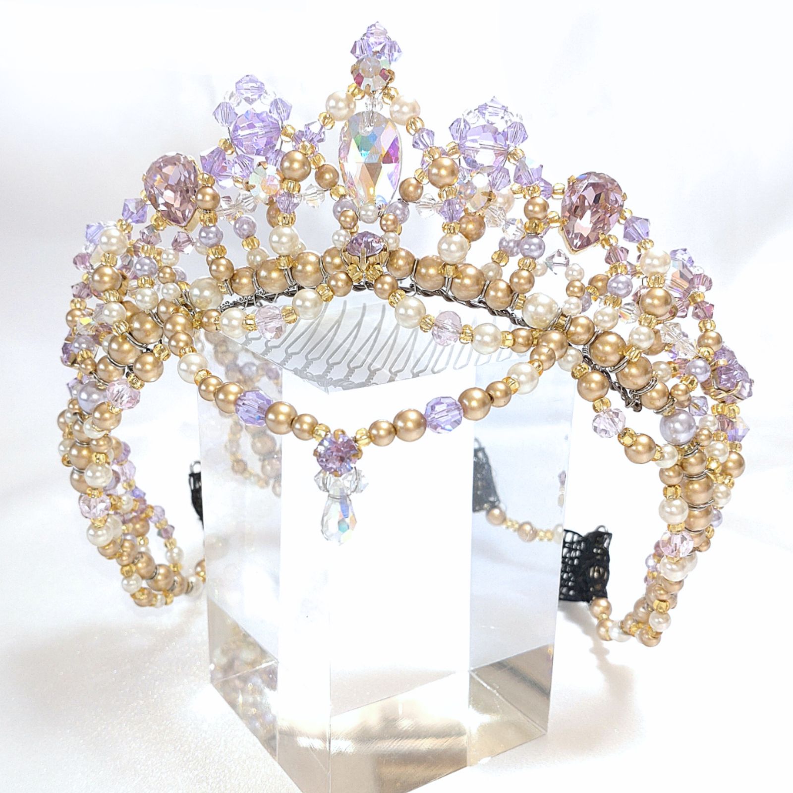 バレエ ティアラ 大人用 ゴールド ライトパープル コーム付 LLC-HASEGAWATOSO_COM