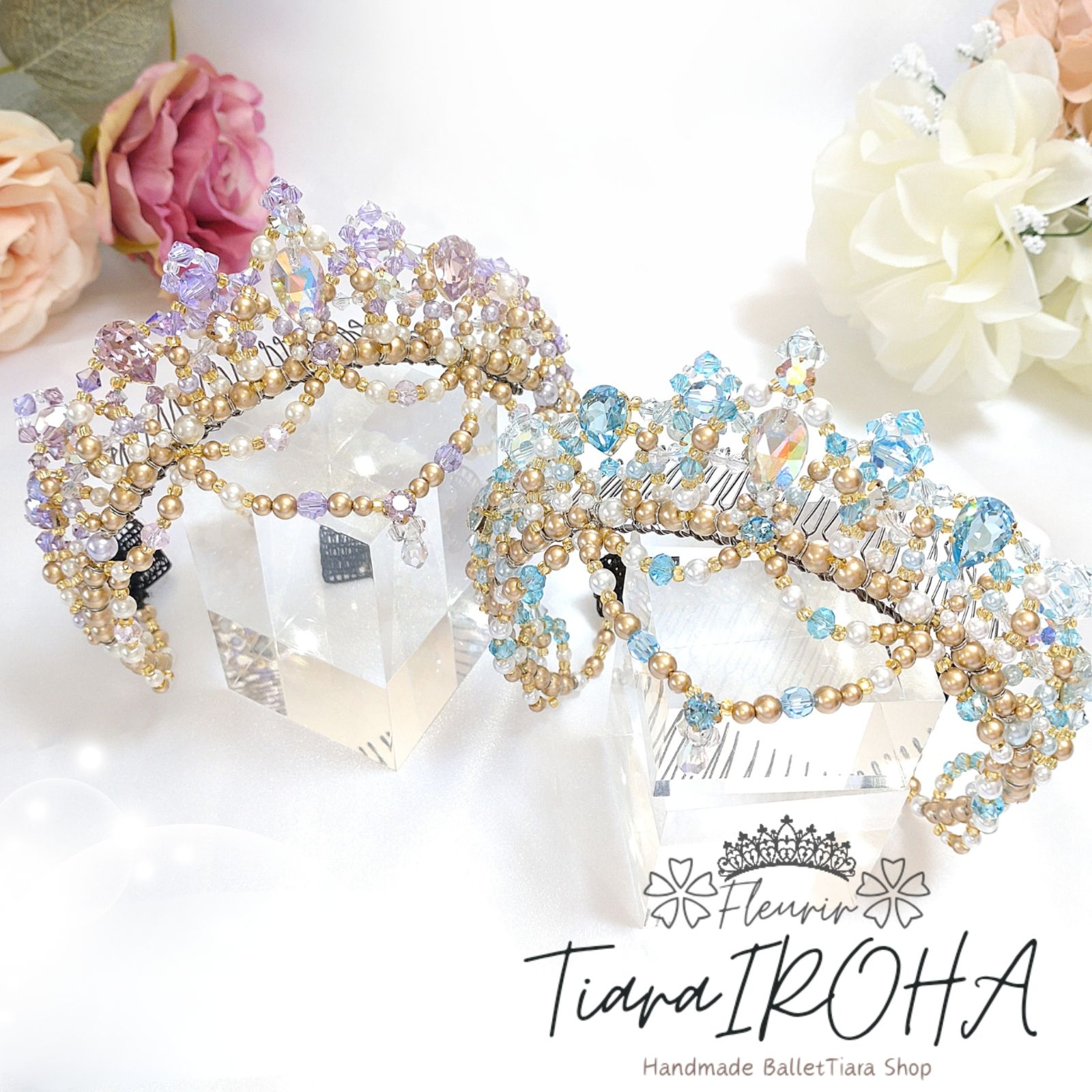 バレエ ティアラ 大人用 ゴールド ライトパープル コーム付