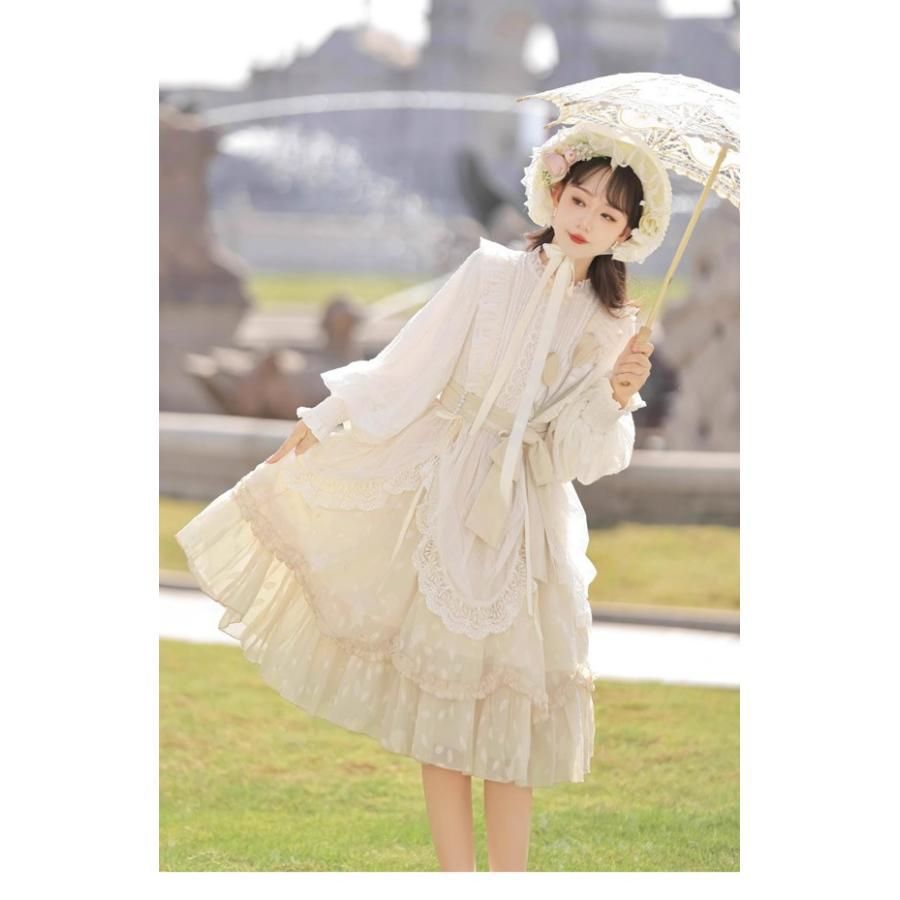 ロリータ ワンピース 洋服 花柄 レディース 膝丈 リボン 春服 パニエ追加可 パフスリーブ フリル レース Aライン ハイウエスト ロリィタファッション 上品