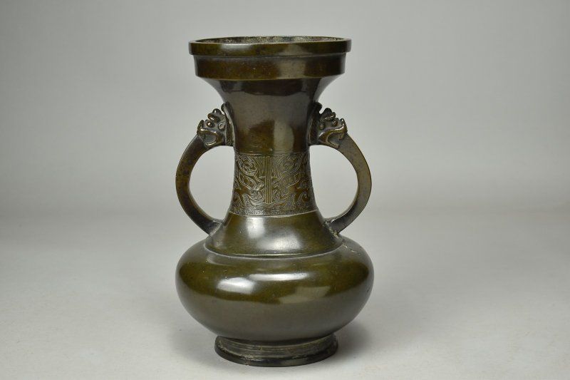 蔵A5604 古美術 古銅尻張耳附 花生 江戸時代