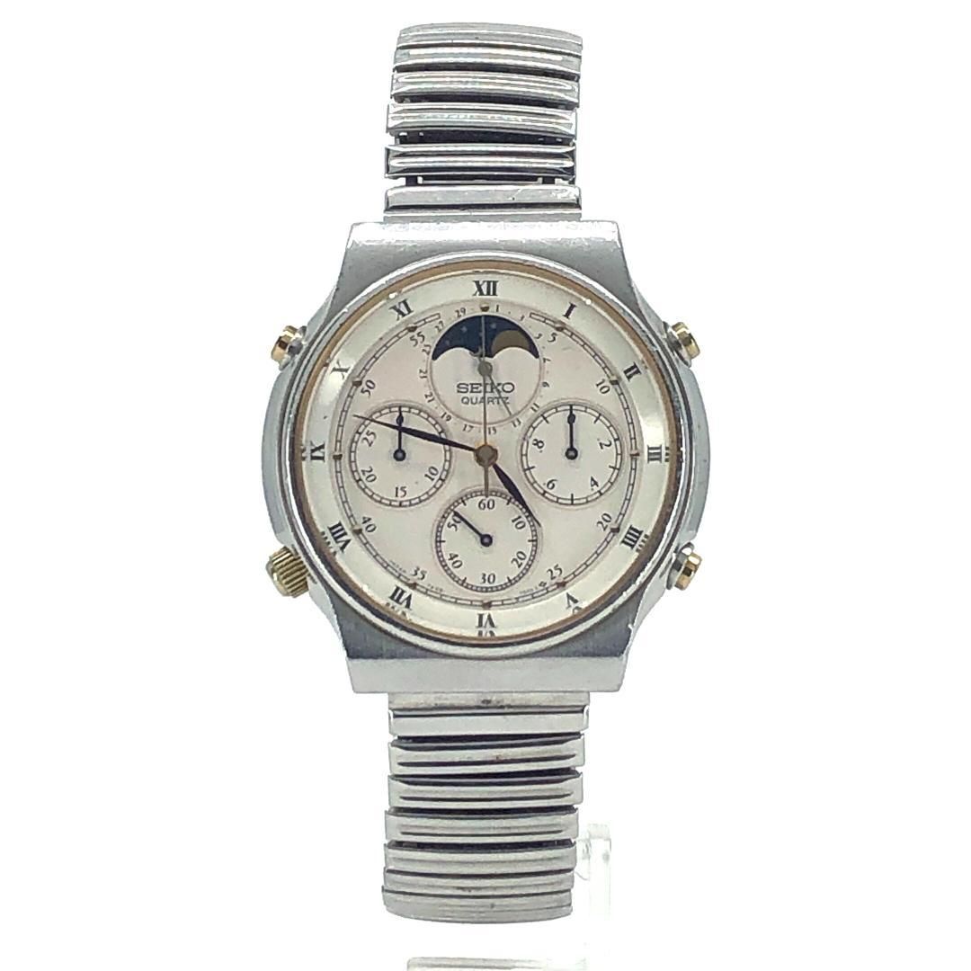 電池交換済み】SEIKO セイコー／ムーンフェイズ クロノ 7A48-7000