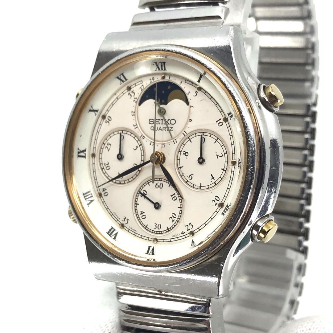 電池交換済み】SEIKO セイコー／ムーンフェイズ クロノ 7A48-7000