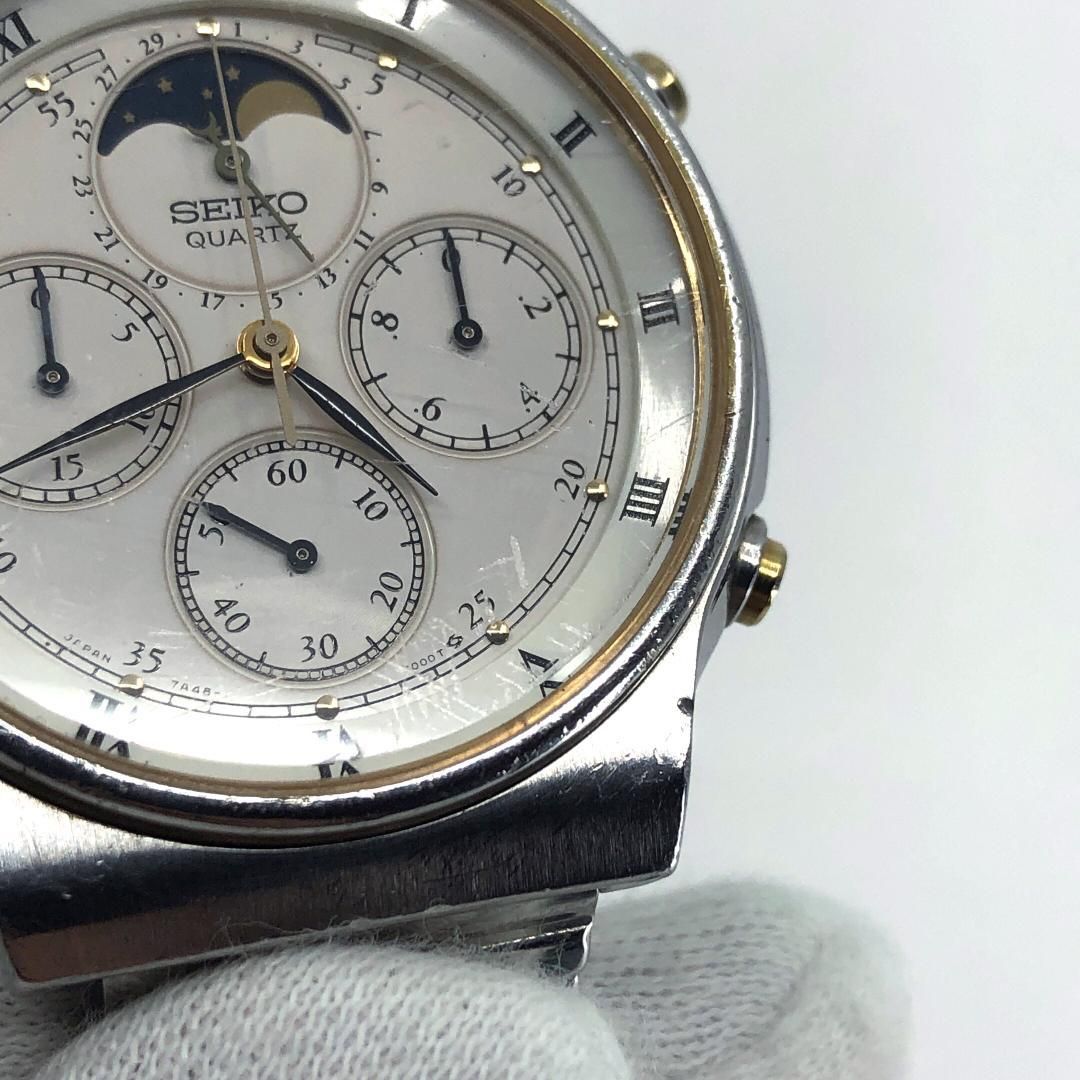 電池交換済み】SEIKO セイコー／ムーンフェイズ クロノ 7A48-7000