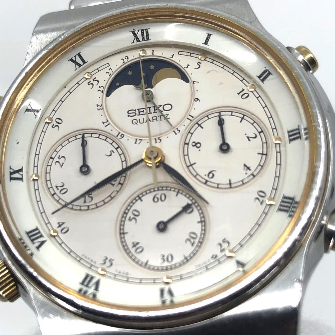 電池交換済み】SEIKO セイコー／ムーンフェイズ クロノ 7A48-7000
