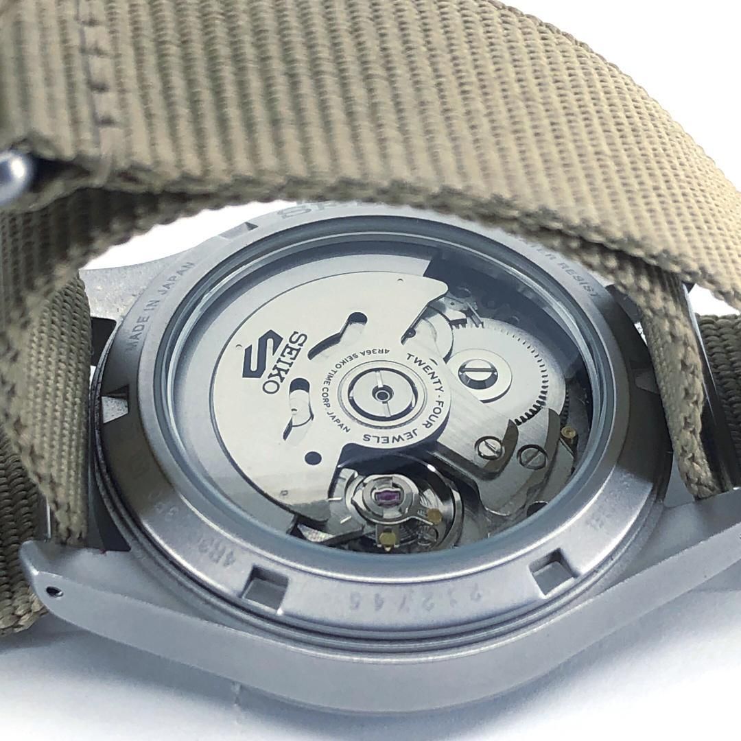  SEIKO セイコー セイコー5 4R36 13P0 自動巻き 裏スケ ステンレス キャンバス シルバー サンド カーキ ダウンジャケット 自動巻き時計 腕時計(アナログ)