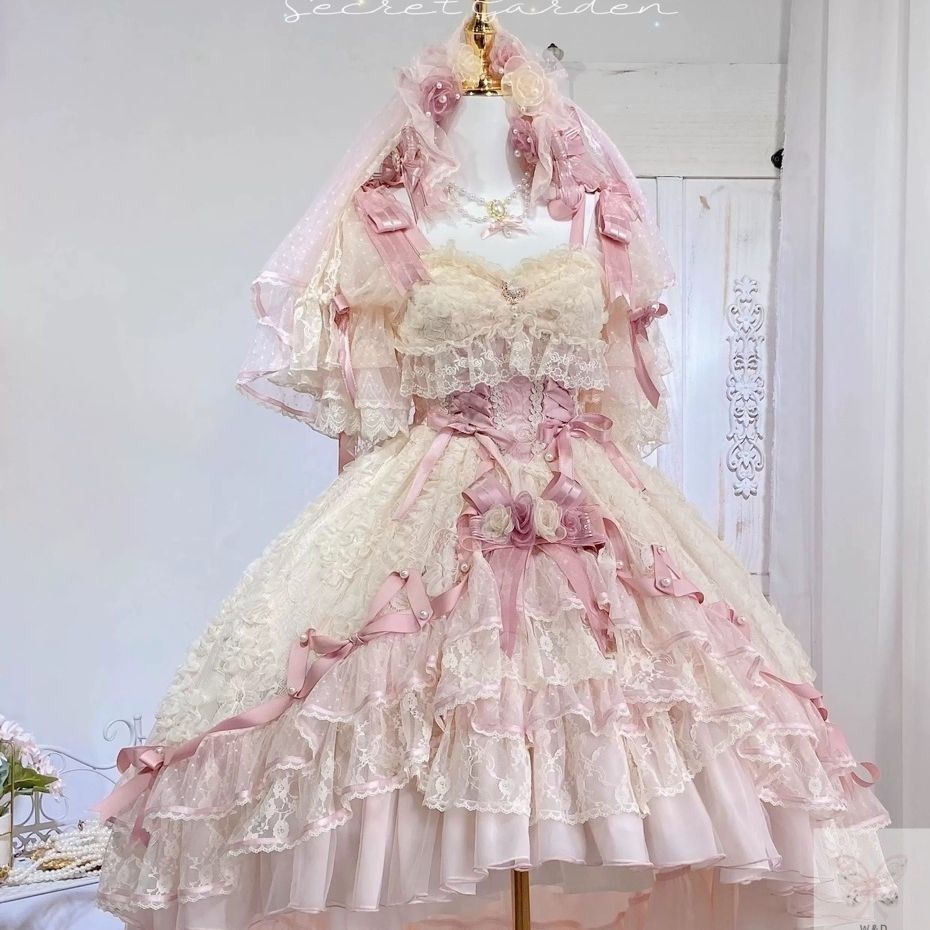 ロリータドレス 花嫁 プリンセス フォーマル パーティー エレガント 上品 レース リボン ドレス ウェディング 記念日 夢のような花嫁姿を彩る 優雅なプリンセスラインのロリータドレス