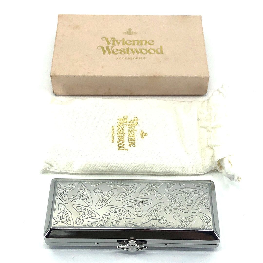 箱 保管袋付き Vivienne Westwood ヴィヴィアンウエストウッド シガー シガレット ケース オーブ柄 ステンレス シルバー