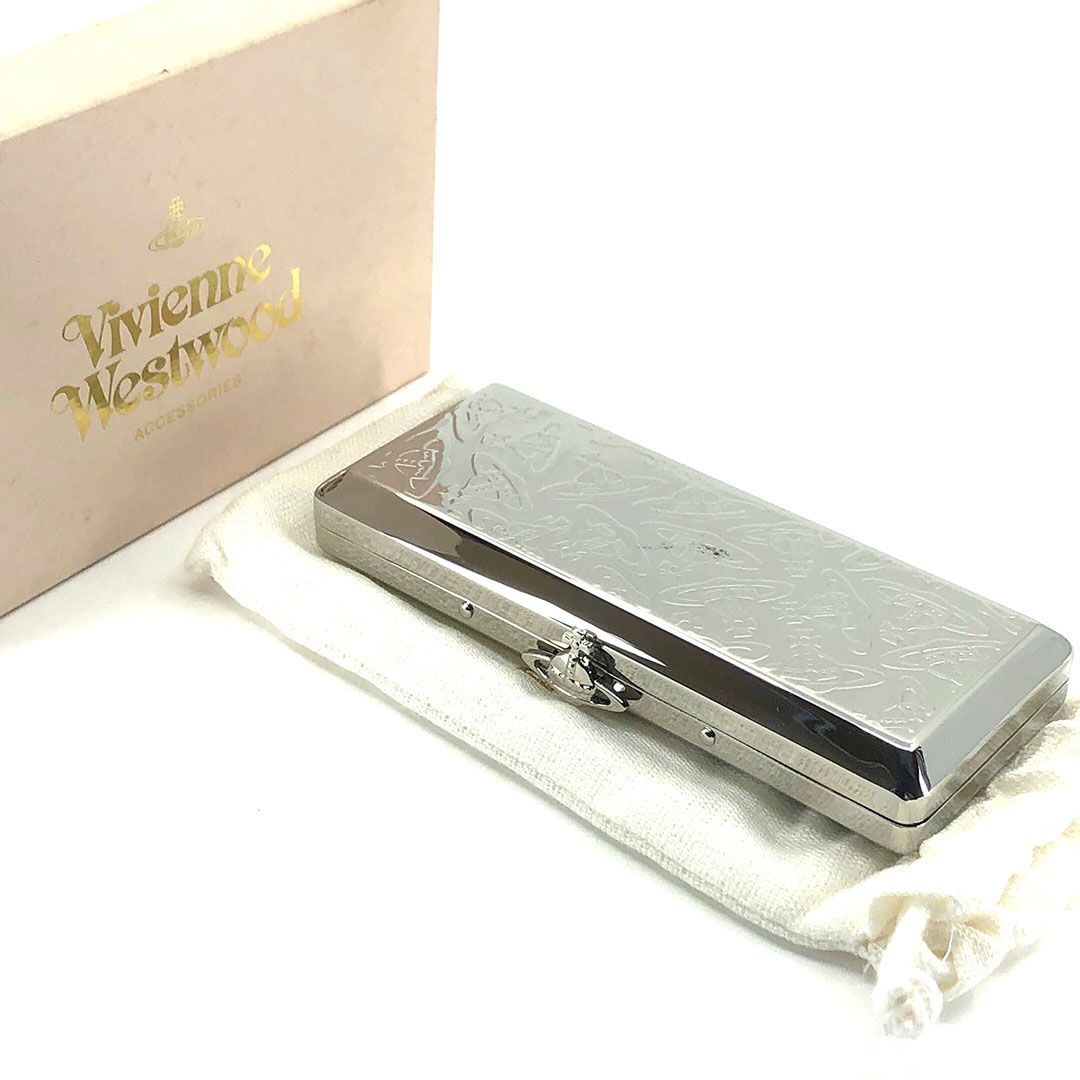箱 保管袋付き Vivienne Westwood ヴィヴィアンウエストウッド シガー シガレット ケース オーブ柄 ステンレス シルバー