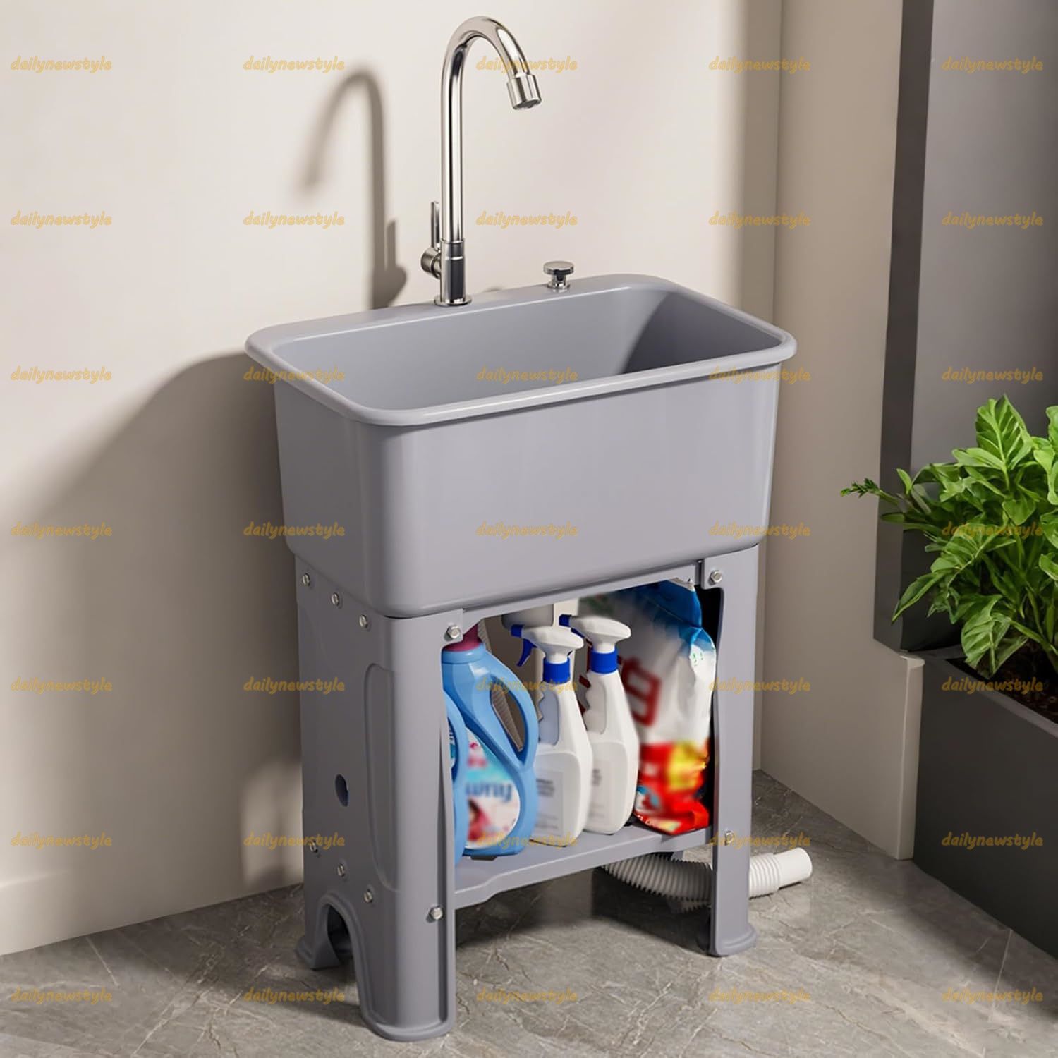 人気推薦 ガーデンシンク 洗濯用流し台 シンク プラスチック 洗面台一体型 搓衣板付き 収納スペース付き 水栓つき 排水キットつき用 キッチンシンク 洗濯室 ガレージ 工場 農園 屋外BBQ 家庭菜園 ポータブル洗面台 40X40X76.5CM