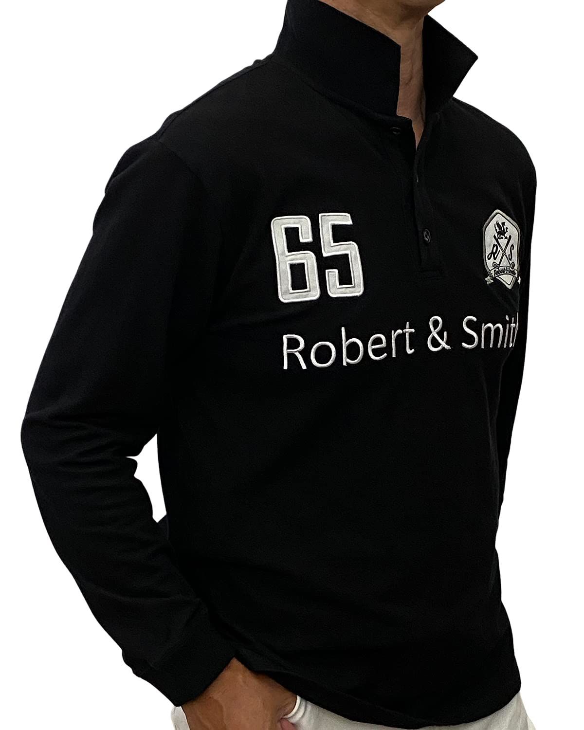 刺繍仕上げ コットン ゴルフウエア 長袖 ゴルフポロ メンズ ポロシャツ Robert-Smith