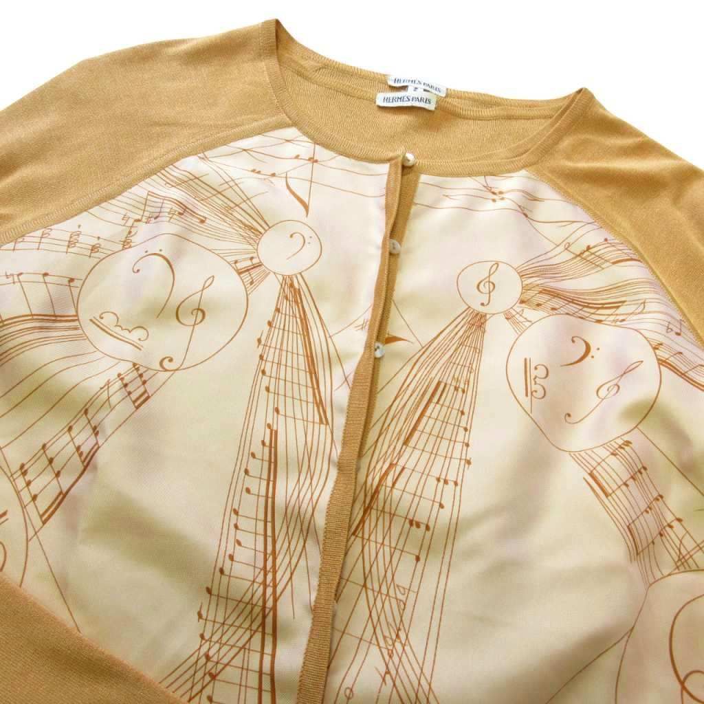 立体的な エルメス HERMES マルジェラ期 ツイルレーヌ La Musique des Spheres 球体の奏でる音楽 アンサンブル シルクニット カーディガン 茶 ブラウン M MNK2