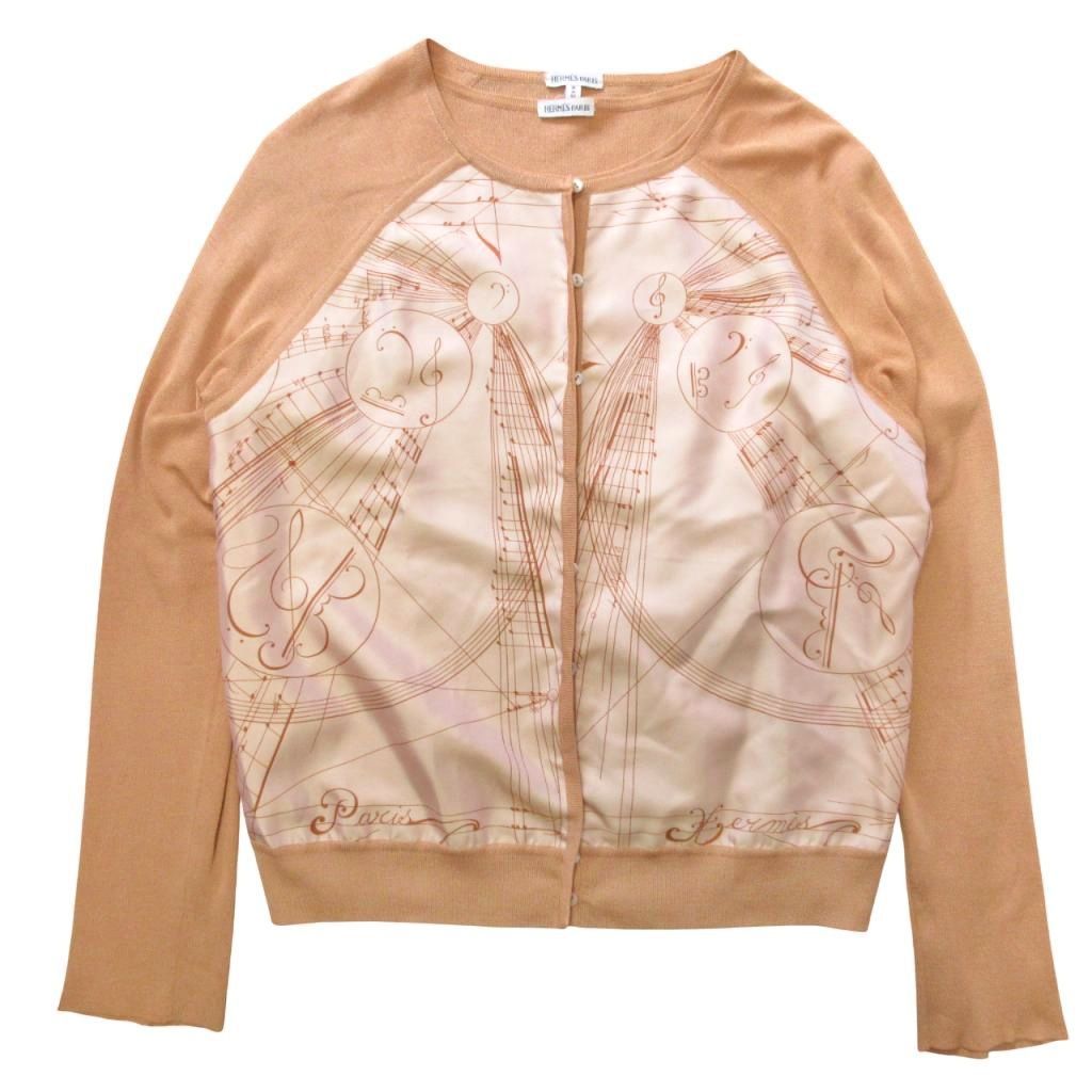 エルメス HERMES マルジェラ期 ツイルレーヌ La Musique des Spheres 球体の奏でる音楽 アンサンブル シルクニット カーディガン 茶 ブラウン M MNK2