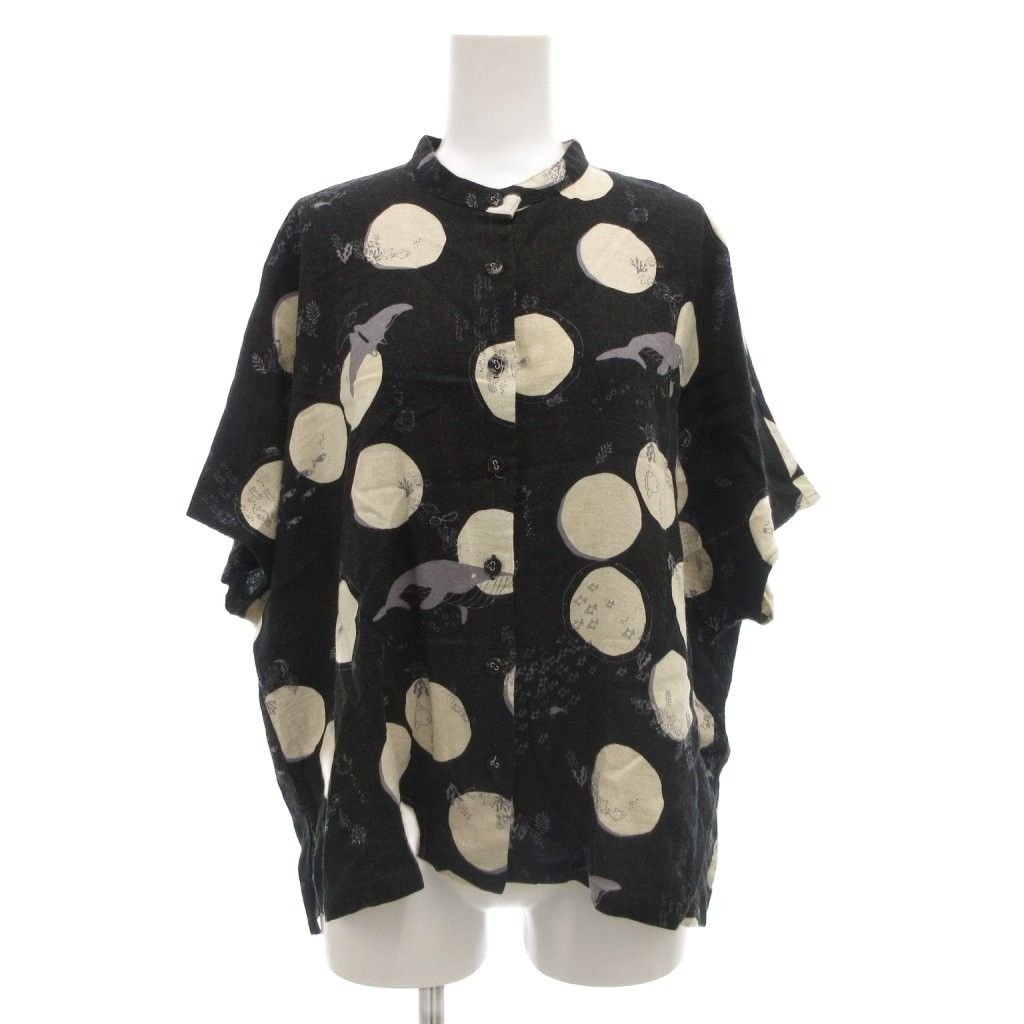 マーブルシュッド marble SUD リネンシャツ ブラウス フレンチスリーブ 黒 ブラック ベージュ 総柄 ドット柄 GV GY44