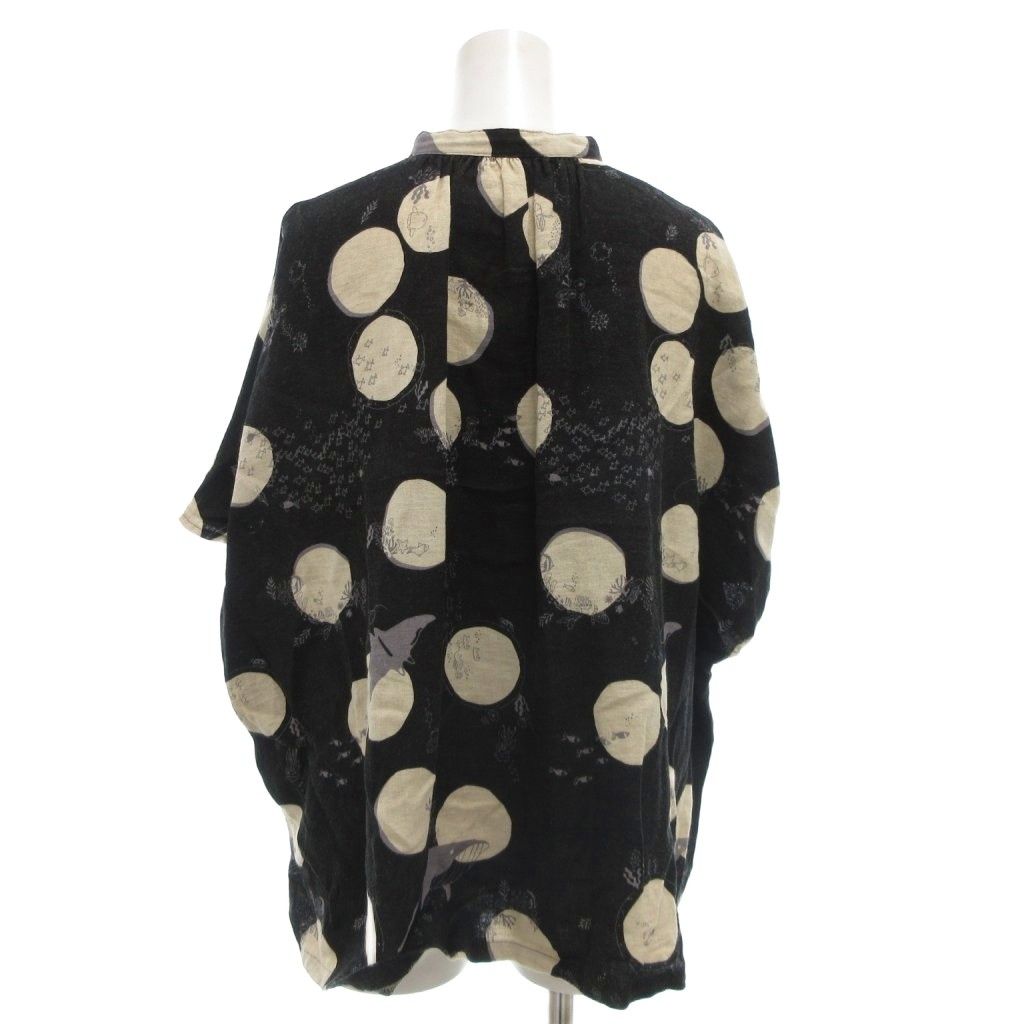 マーブルシュッド marble SUD リネンシャツ ブラウス フレンチスリーブ 黒 ブラック ベージュ 総柄 ドット柄 GV GY 44