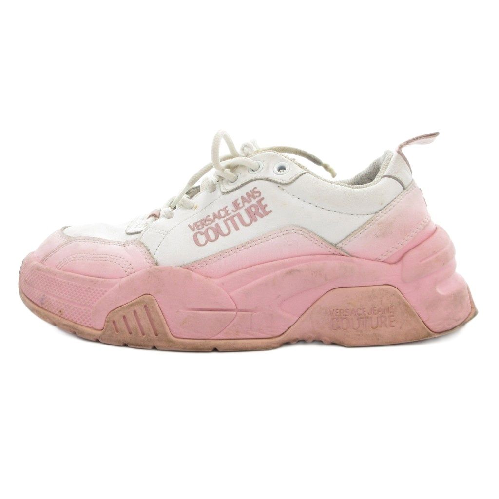 ヴェルサーチジーンズ VERSACE JEANS COUTURE STARGAZE ローカットスニーカー シューズ 厚底 ロゴ 23cm 白 ホワイト ピンク 72VA3SF4 71960 GV GY03