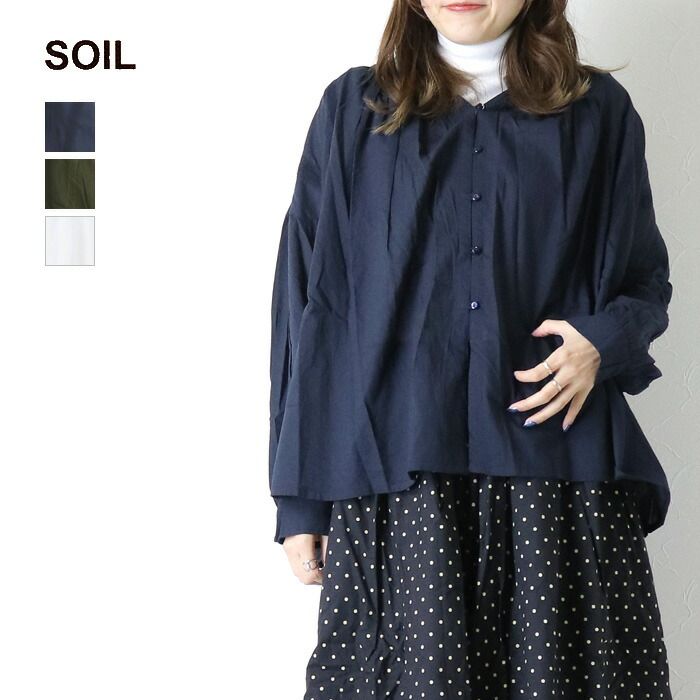ソイル SOIL キャンブリックプレーンレースギャザーパッチワークスモック NSL25621 ブラウス シャツ 長袖 インド製 レディース 2025秋冬