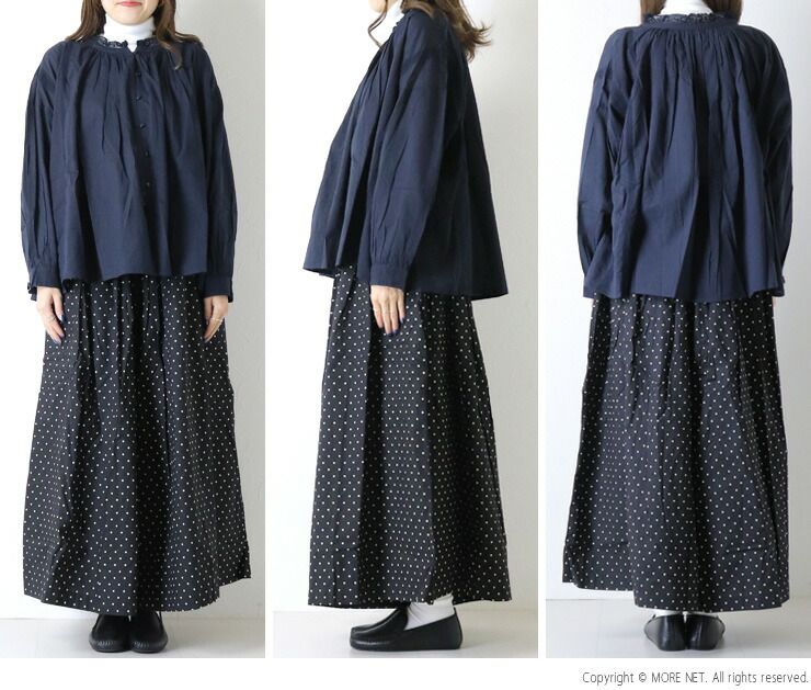 キャンブリックプレーンレースギャザーパッチワークスモック