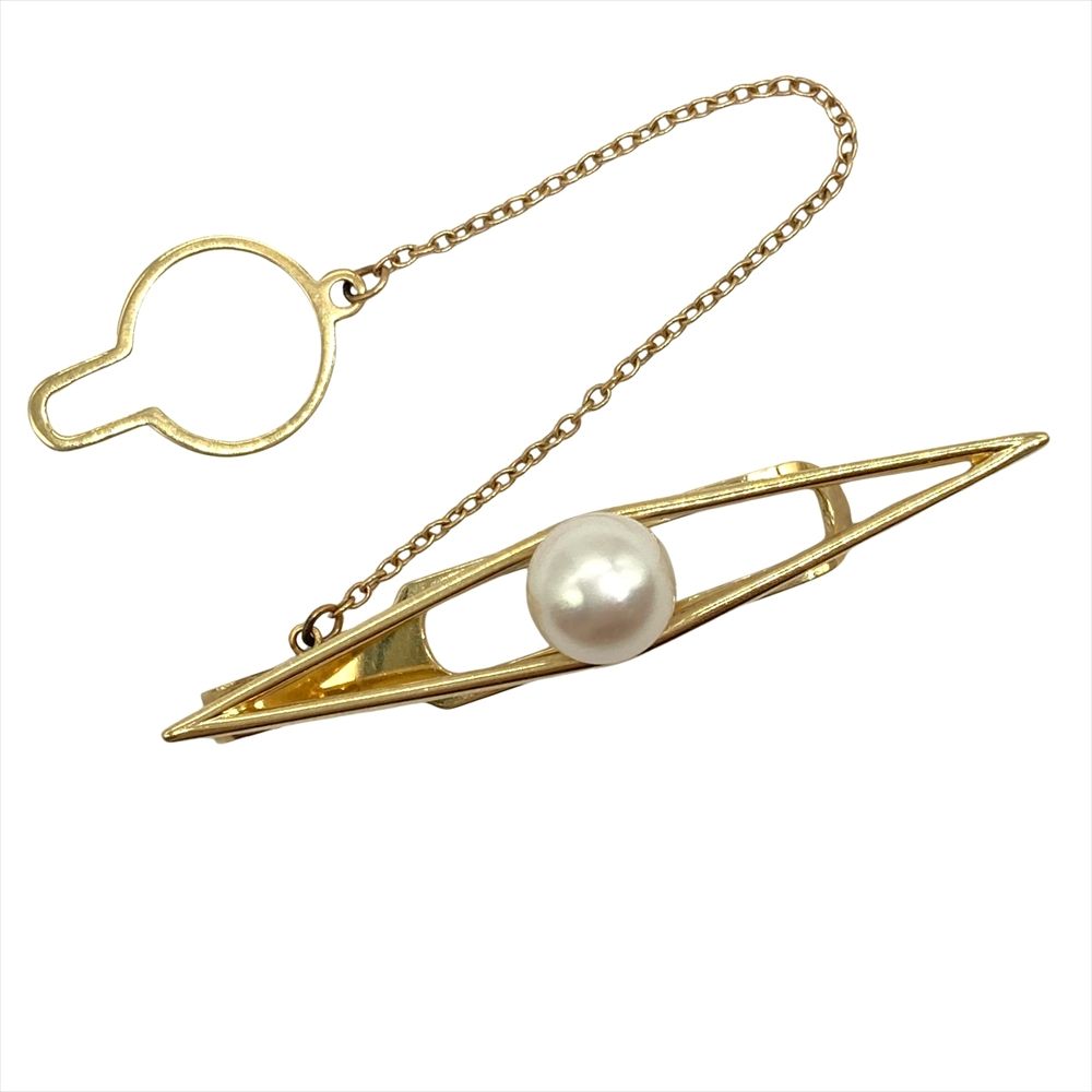 ミキモト MIKIMOTO パール 7.9mm タイピン K14YG 4.3g タイタック イエローゴールド メンズ