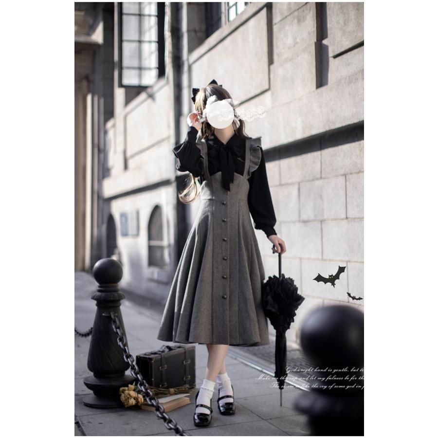 ロリータ スカート ジャンパースカート レディース レトロ風 上品 ロング丈 ロリータ ロリィタファッション 上品 長袖 無地 コスチューム 衣装