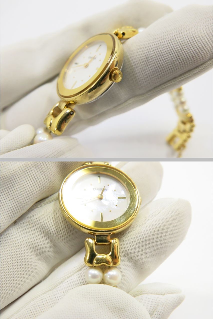 本真珠ストラップ＆シェル文字盤 レディースクオーツ