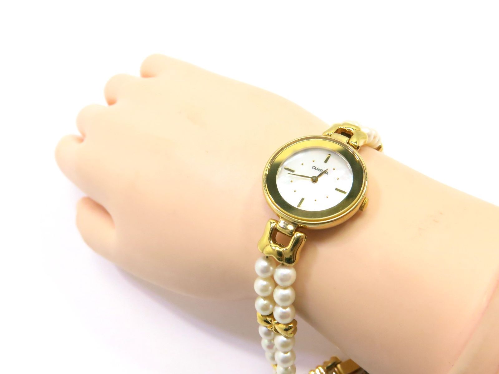 本真珠ストラップ＆シェル文字盤