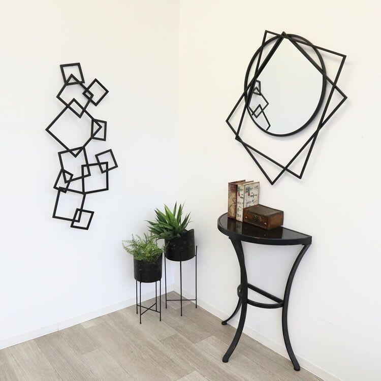ウォールアート アイアンミラー 鏡 モダンテイスト 壁掛け 壁飾り 四角 インテリア 壁 アートパネル 北欧 雑貨 リビング おしゃれ モダン 装飾 ウォールデコレーション シンプル ウォールアート 壁デコ アートボード インテリア雑貨 壁面装飾 ブラック