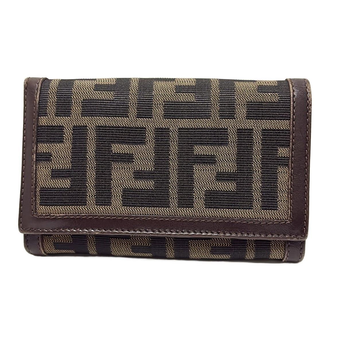 FENDI フェンディ 2つ折り財布 ズッカ柄 ブラウン×黒×ダークブラウン レザー