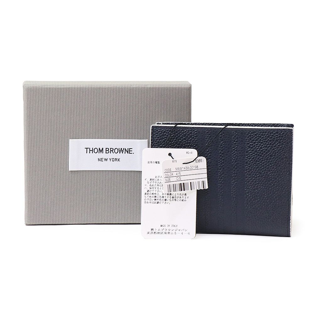 トムブラウン 二つ折り財布 カーフスキン レザー ネイビー MAW 143 A ゴールド金具 THOM BROWNE