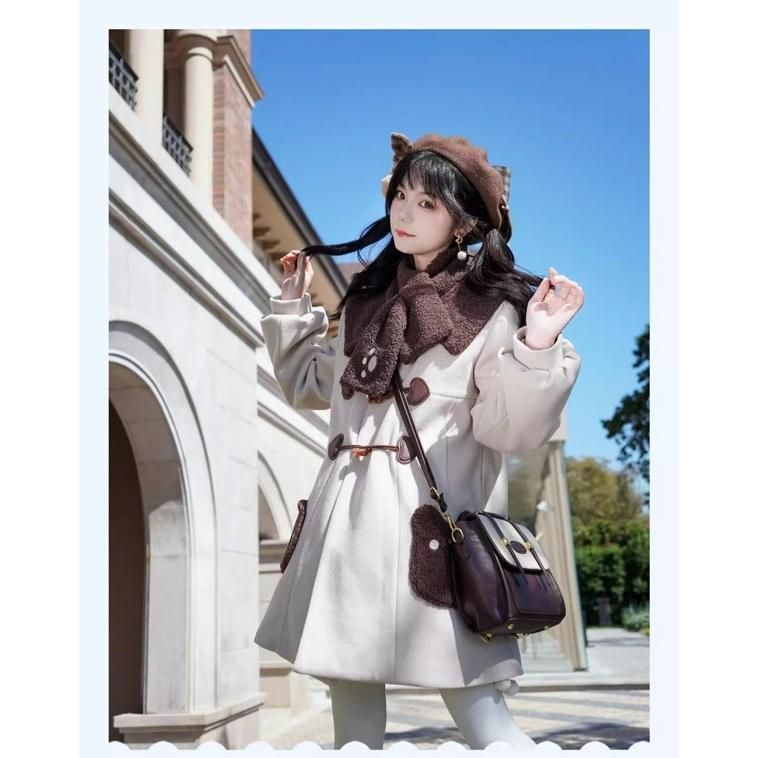 ダッフルコート クマ柄 もこもこ ステン コート ロリータ 冬服 レディース ジャケット ショートコート コート ロリータコート 学生 通学 通勤 着痩せ